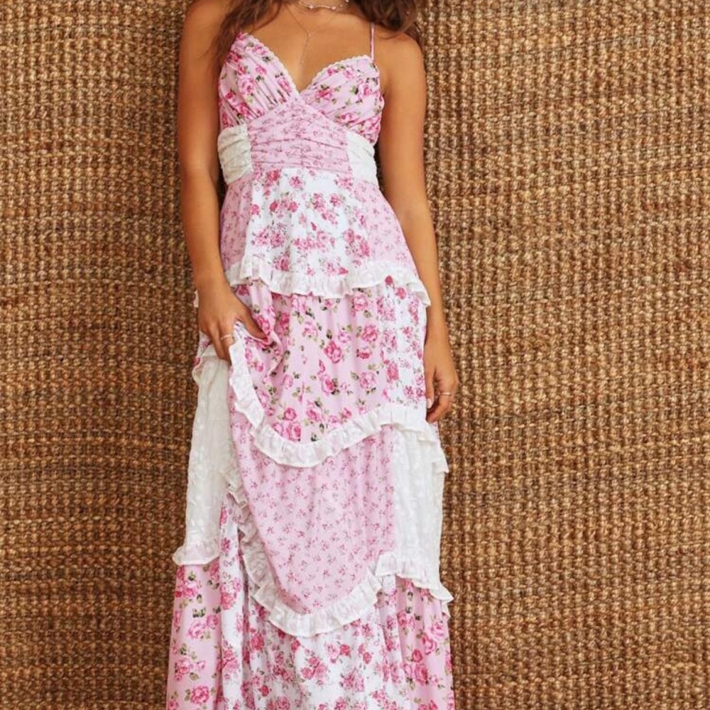 Floral Pink and White Maxi Dress Size Medium